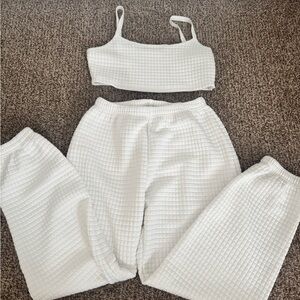 SHEIN White Textured Track Pants & Crop Top Set